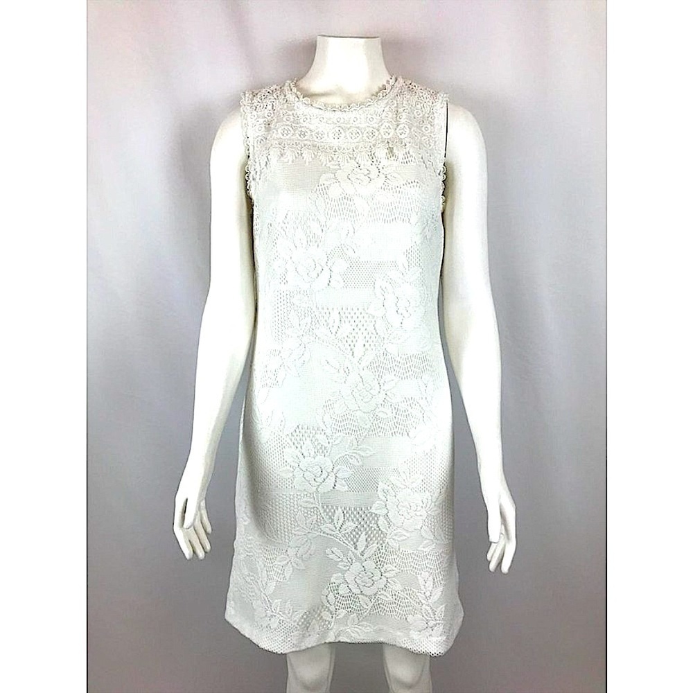 Karl Lagerfeld white sleeveless eyelet shift dress • Size Small - Picture 2 of 9
